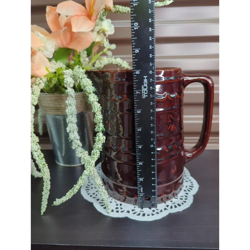 Vintage Marcrest Stoneware Brown Daisy Dot Water‎ Pitcher 8
